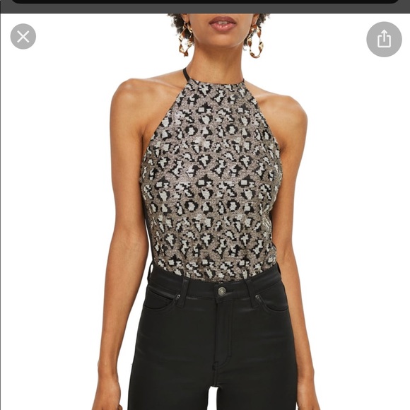 Topshop Tops - TOPSHOP Cheetah Print Open Back Bodysuit